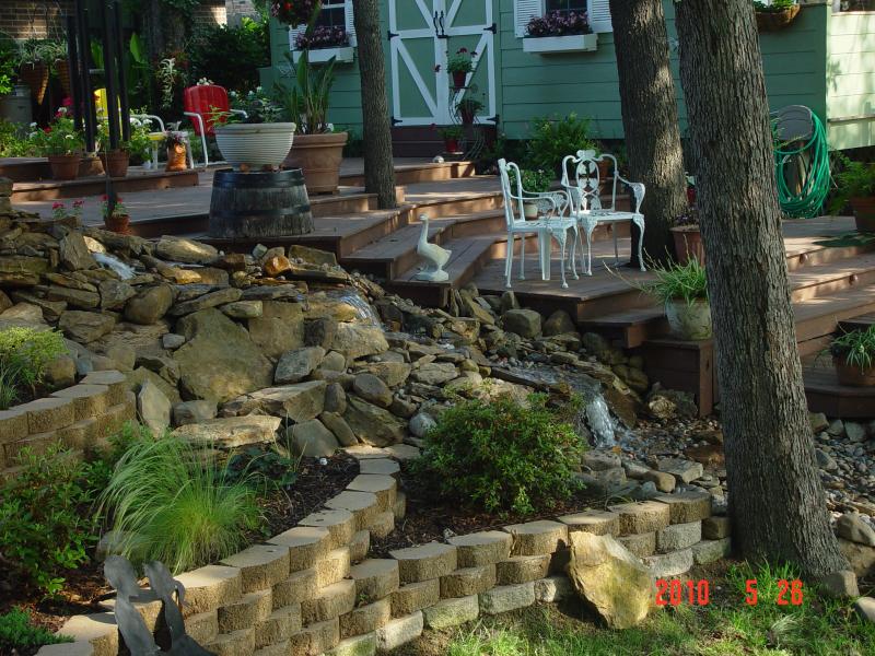 Terrace around a waterfall stream