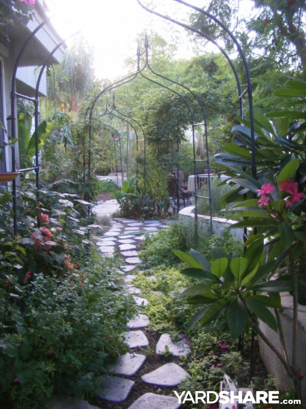 Big Backyard homeowner-scale spa path and planting